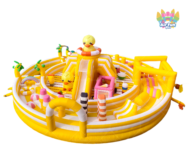 Yellow Duck Theme Giant Inflatable Playground Commercial PVC Inflatable Obstacle Play Center Outdoor Kids Inflatable Amusement Park For Rental