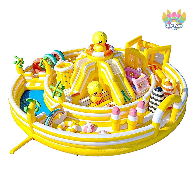 Yellow Duck Theme Giant Inflatable Playground Commercial PVC Inflatable Obstacle Play Center Outdoor Kids Inflatable Amusement Park For Rental