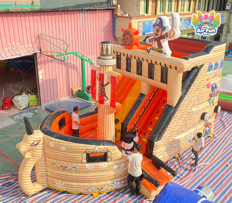Pirate Ship Themed Inflatable Dry Slide Bounce Combo | Commercial Kids Inflatable Pirate Vessel for Party