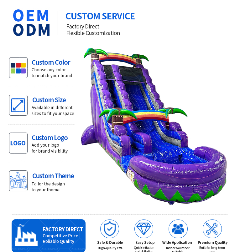 Purple Tropical Jungle Palm Tree Inflatable Dry Slide | Commercial Tall Double Lane Inflatable Slide