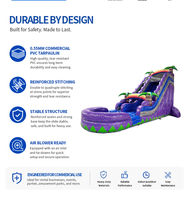 Purple Tropical Jungle Palm Tree Inflatable Dry Slide | Commercial Tall Double Lane Inflatable Slide