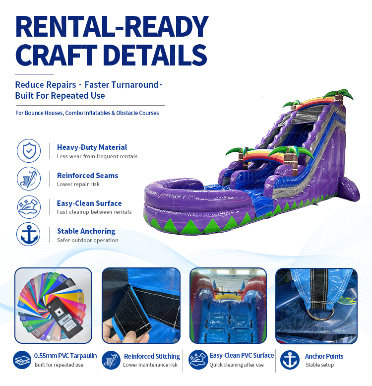 Purple Tropical Jungle Palm Tree Inflatable Dry Slide | Commercial Tall Double Lane Inflatable Slide