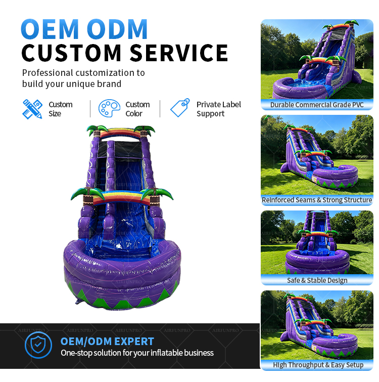 Purple Tropical Jungle Palm Tree Inflatable Dry Slide | Commercial Tall Double Lane Inflatable Slide