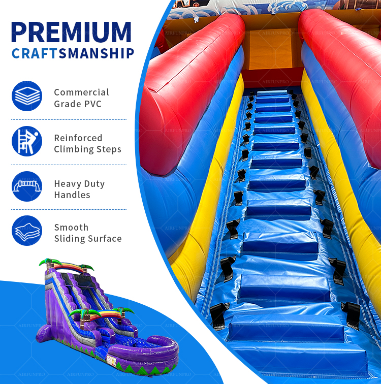 Purple Tropical Jungle Palm Tree Inflatable Dry Slide | Commercial Tall Double Lane Inflatable Slide