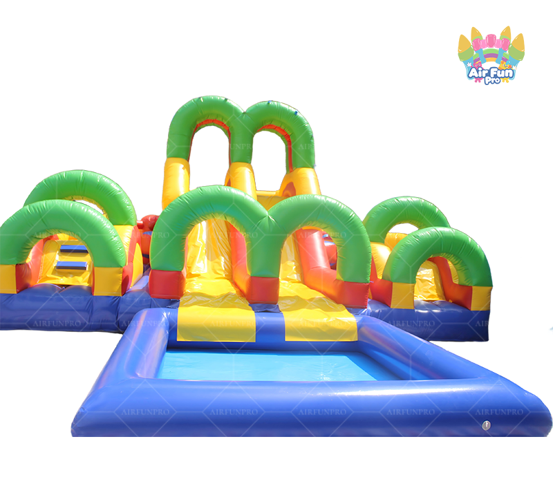 8.5m×6m Customized Inflatable Obstacle Course Commercial Inflatable Kids Bouncy Obstacle with Pool Rental Outdoor Equipment