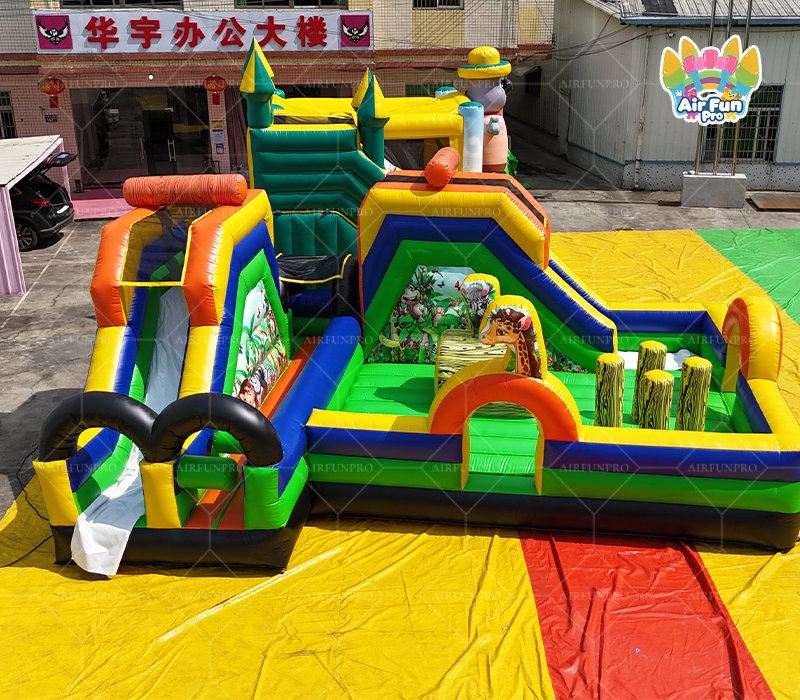 Safari Zoo Themed Inflatable Fun City | Multi‑Slide Commercial Bounce Playground