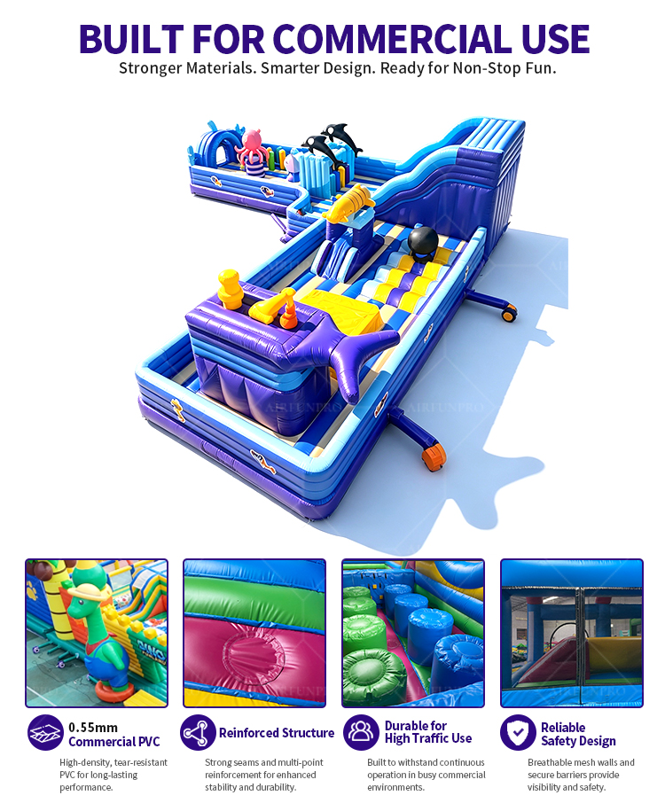 Commercial Kids Inflatable Theme Park Amusement Bounce House With Slide Obstacle Course Bouncer Court Combo Inflatable Playground PVC