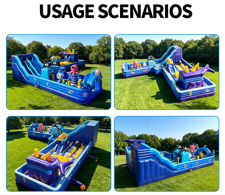 Commercial Kids Inflatable Theme Park Amusement Bounce House With Slide Obstacle Course Bouncer Court Combo Inflatable Playground PVC