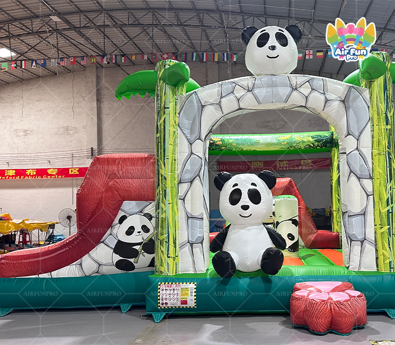 Panda Jungle Bounce House With Dual‑Lane Slide Commercial Inflatable Combo for Kids Party Rental