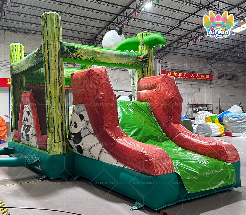 Panda Jungle Bounce House With Dual‑Lane Slide Commercial Inflatable Combo for Kids Party Rental