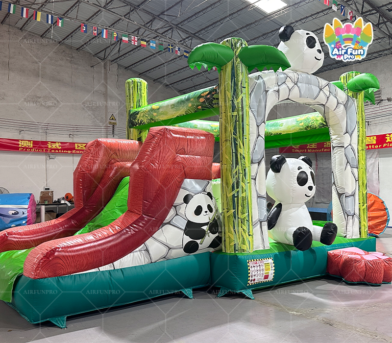 Panda Jungle Bounce House With Dual‑Lane Slide Commercial Inflatable Combo for Kids Party Rental