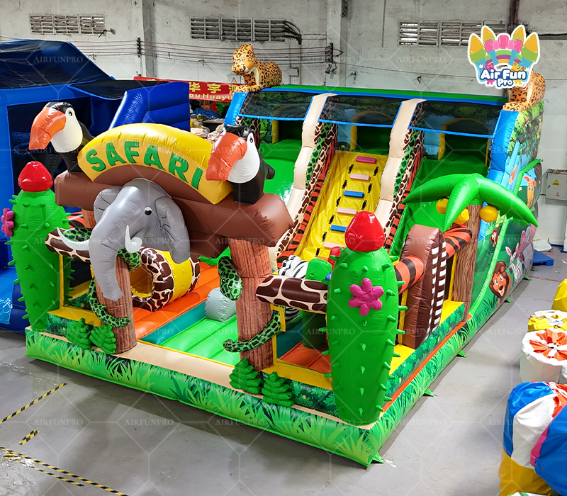 Safari‑Jungle Themed Inflatable Play Park｜Multi‑Activity Commercial Bouncer with Dual Slides