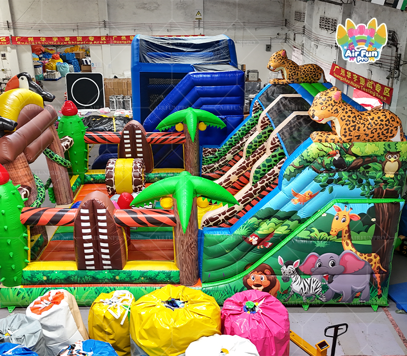 Safari‑Jungle Themed Inflatable Play Park｜Multi‑Activity Commercial Bouncer with Dual Slides