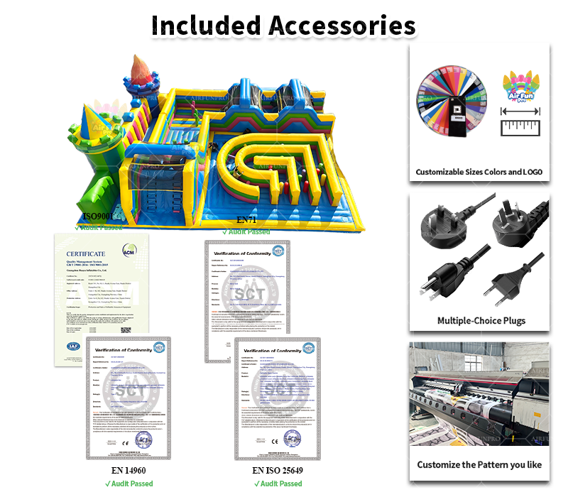 Commercial Candy Castle Inflatable Play Park, Large Inflatable Obstacle Course Combo With Maze, Climbing Wall