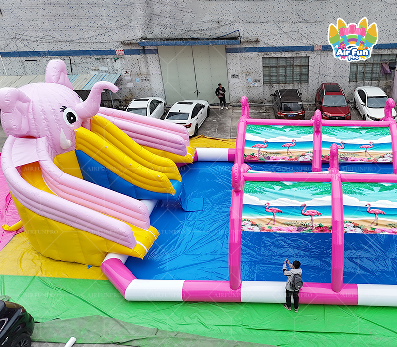 Customized Portable Outdoor PVC 15x10m Inflatable Pool Field Dual Slide Commercial Water Sports Pool Amusement Facility