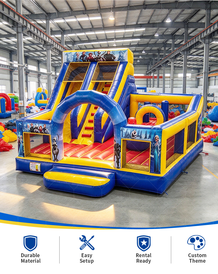 Frozen Themed Commercial Inflatable Slide Combo | Dual Lane Inflatable Bounce Playground