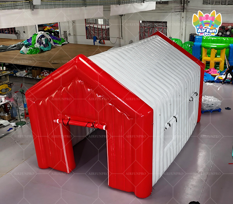 Large Red‑White Inflatable Emergency Shelter Tent, Portable Inflatable Temporary Warehouse Tent