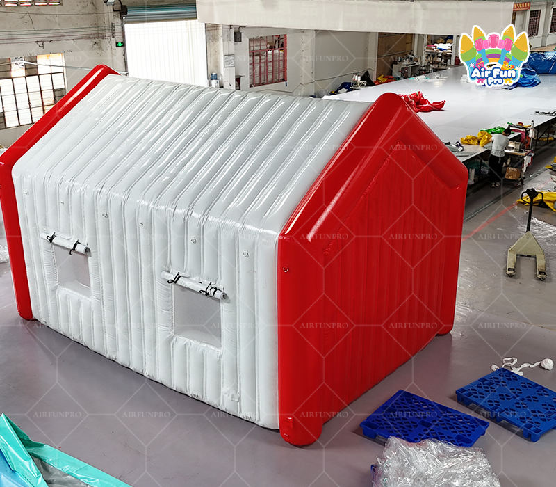 Large Red‑White Inflatable Emergency Shelter Tent, Portable Inflatable Temporary Warehouse Tent