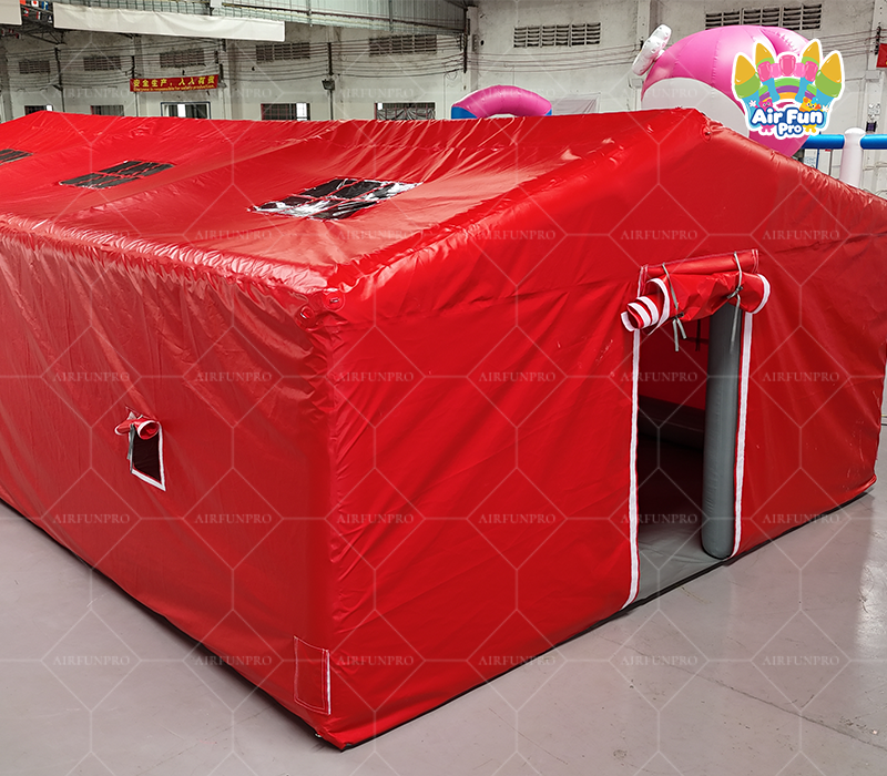 Large Red‑White Inflatable Emergency Shelter Tent, Portable Inflatable Temporary Warehouse Tent
