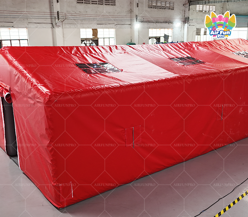 Large Red‑White Inflatable Emergency Shelter Tent, Portable Inflatable Temporary Warehouse Tent