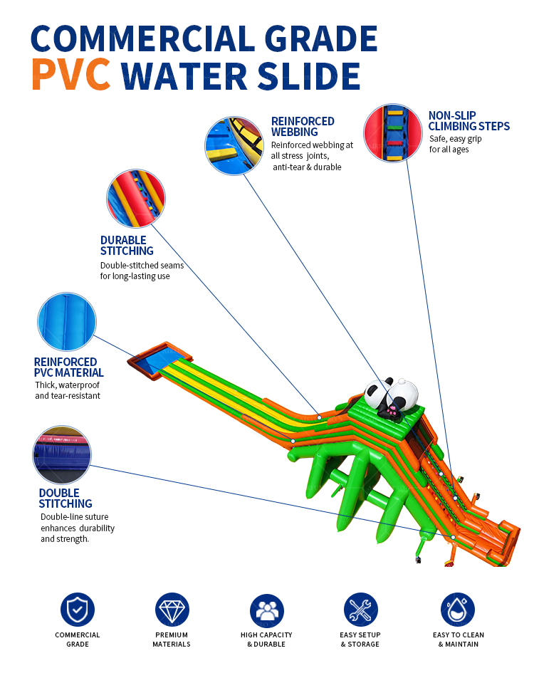 Panda Theme Commercial Inflatable Water Slide｜Large Dual Lane Inflatable Water Slide for Rental Business