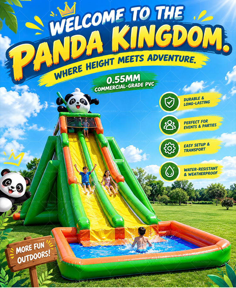 Panda Theme Commercial Inflatable Water Slide｜Large Dual Lane Inflatable Water Slide for Rental Business