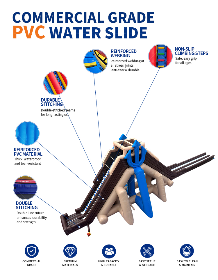 Wholesale Giant Custom Inflatable Slide Double Lane 0.55mm PVC Water Slide for Amusement Park Event Rental With Blower