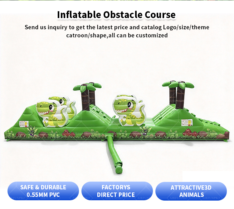 Commercial Dinosaur Inflatable Obstacle Course with Slide