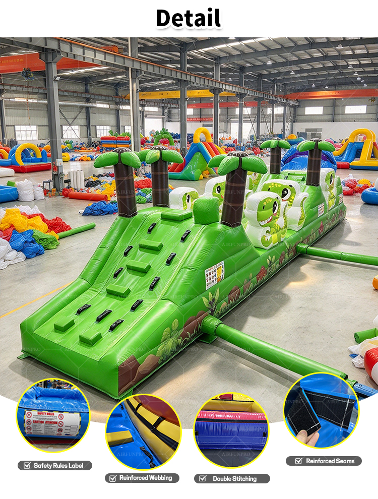 Commercial Dinosaur Inflatable Obstacle Course with Slide