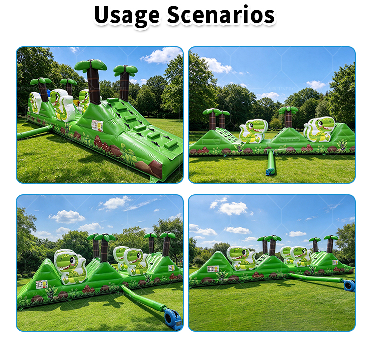 Commercial Dinosaur Inflatable Obstacle Course with Slide