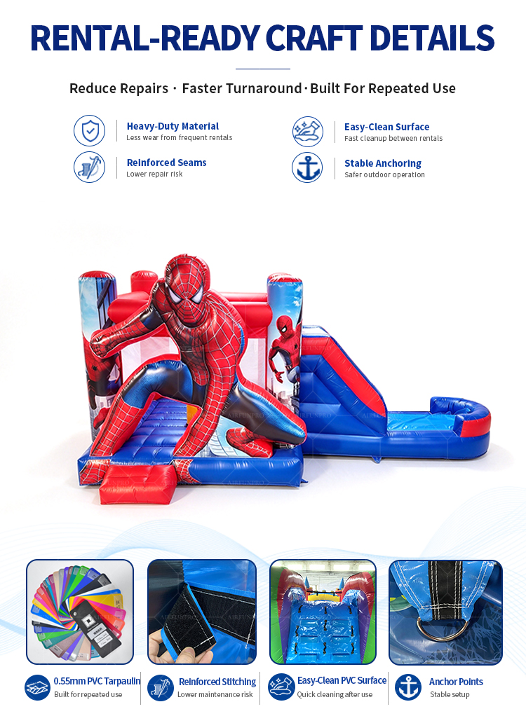 2026 Hot Selling Spider Theme Inflatable Bouncer Kids Bounce House With Slide Superhero Jumping Castle For Party Rental