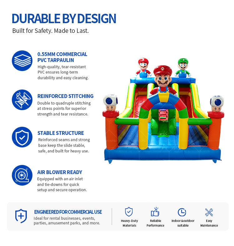 Commercial Grade Inflatable Mario Bouncer Bouncy Castle with Slide Inflatable Jumping Castle for Amusement Park