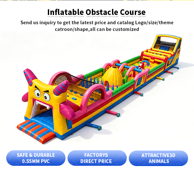 Commercial PVC Outdoor Cartoon Inflatable Obstacle Course Challenge Bounce House Obstacle Slide Kids Party Event Rental