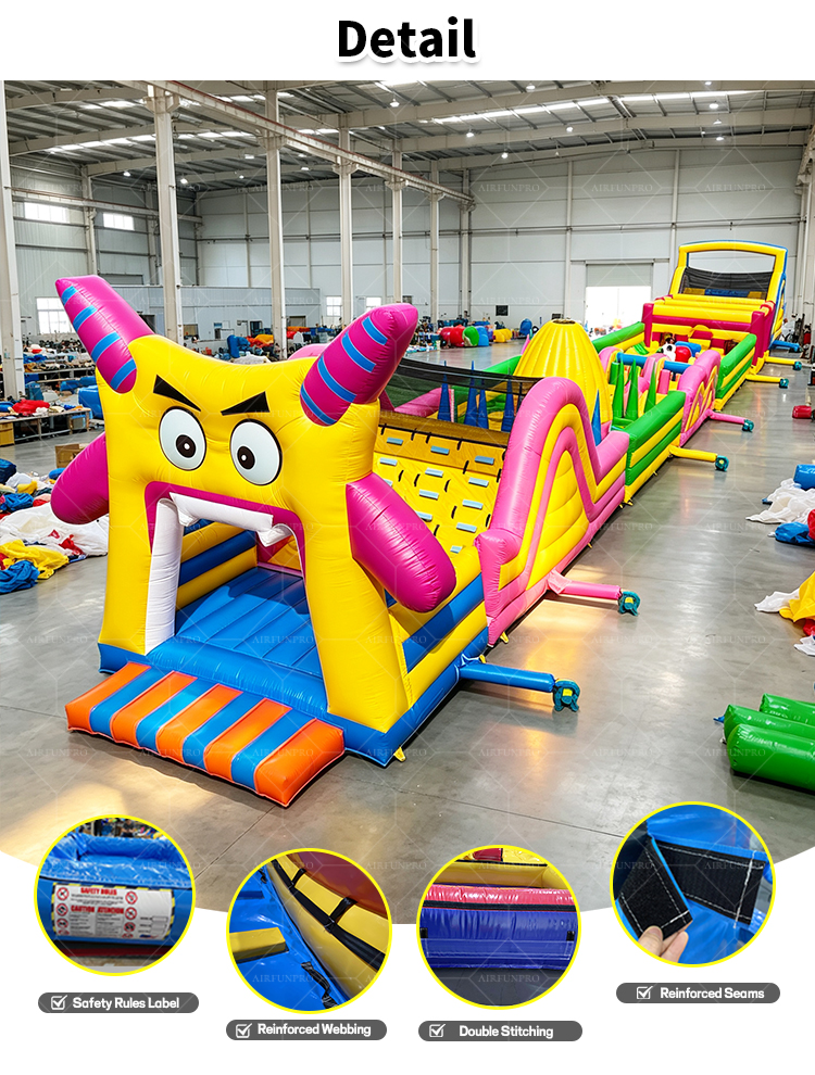 Commercial PVC Outdoor Cartoon Inflatable Obstacle Course Challenge Bounce House Obstacle Slide Kids Party Event Rental