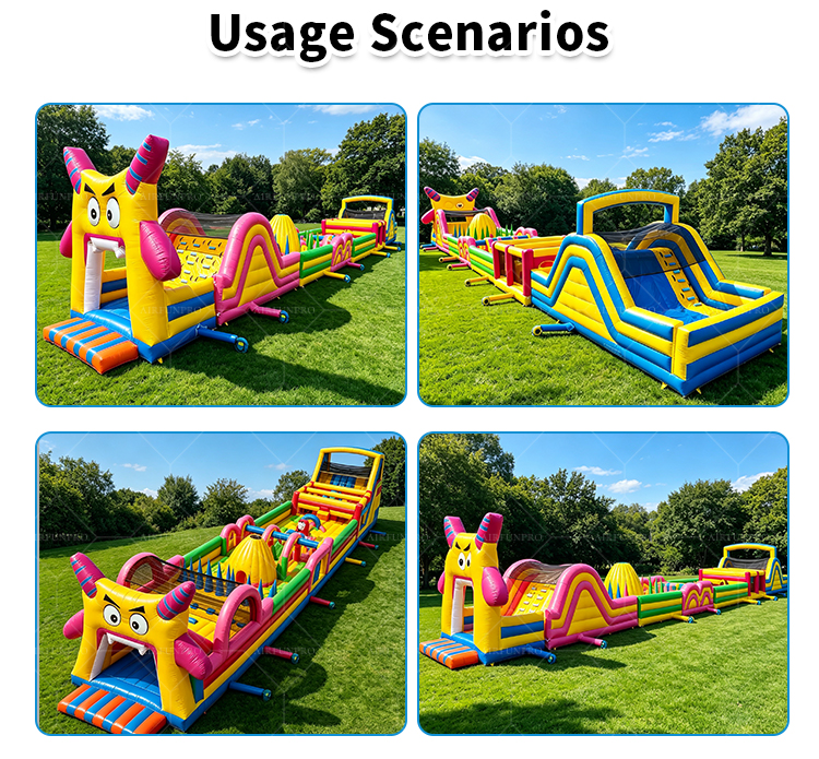 Commercial PVC Outdoor Cartoon Inflatable Obstacle Course Challenge Bounce House Obstacle Slide Kids Party Event Rental