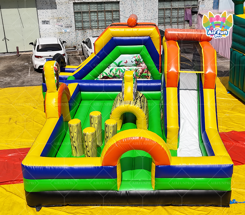 Jungle Safari Inflatable Obstacle Course | Zoo Animal Themed Multi-Activity Playground for Rental