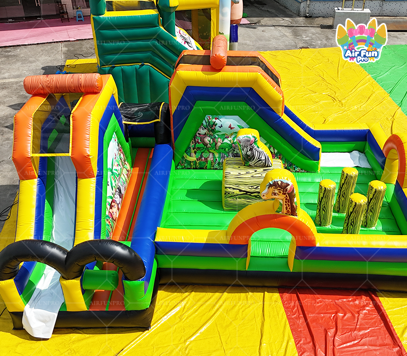 Jungle Safari Inflatable Obstacle Course | Zoo Animal Themed Multi-Activity Playground for Rental